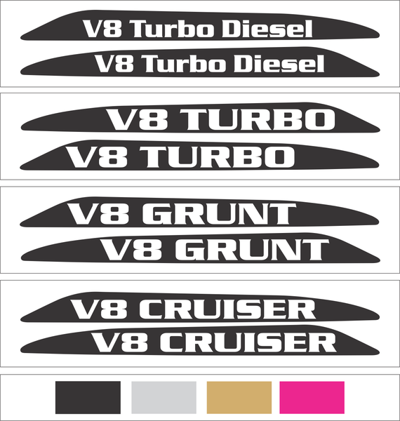 V8 Landcruiser 70 Series Bonnet Scoop Stickers 2007-2016 (Pair)